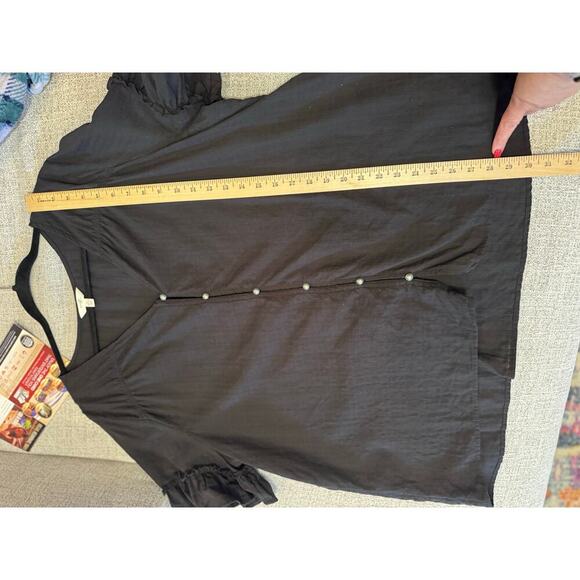 Terra & Sky V-Neck Short Ruffle Black Sleeve Button up Cotton Shirt Blouse Sz 2X - Picture 7 of 12